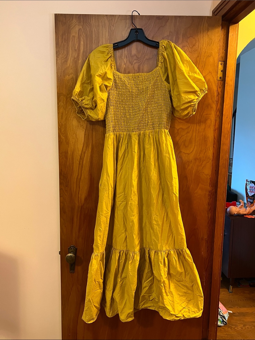 Yellow Puff-Sleeve Smocked Dress